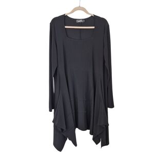 Sympli Black Jersey Tunic Dress Square Neck Long Sleeve Peaked Hem